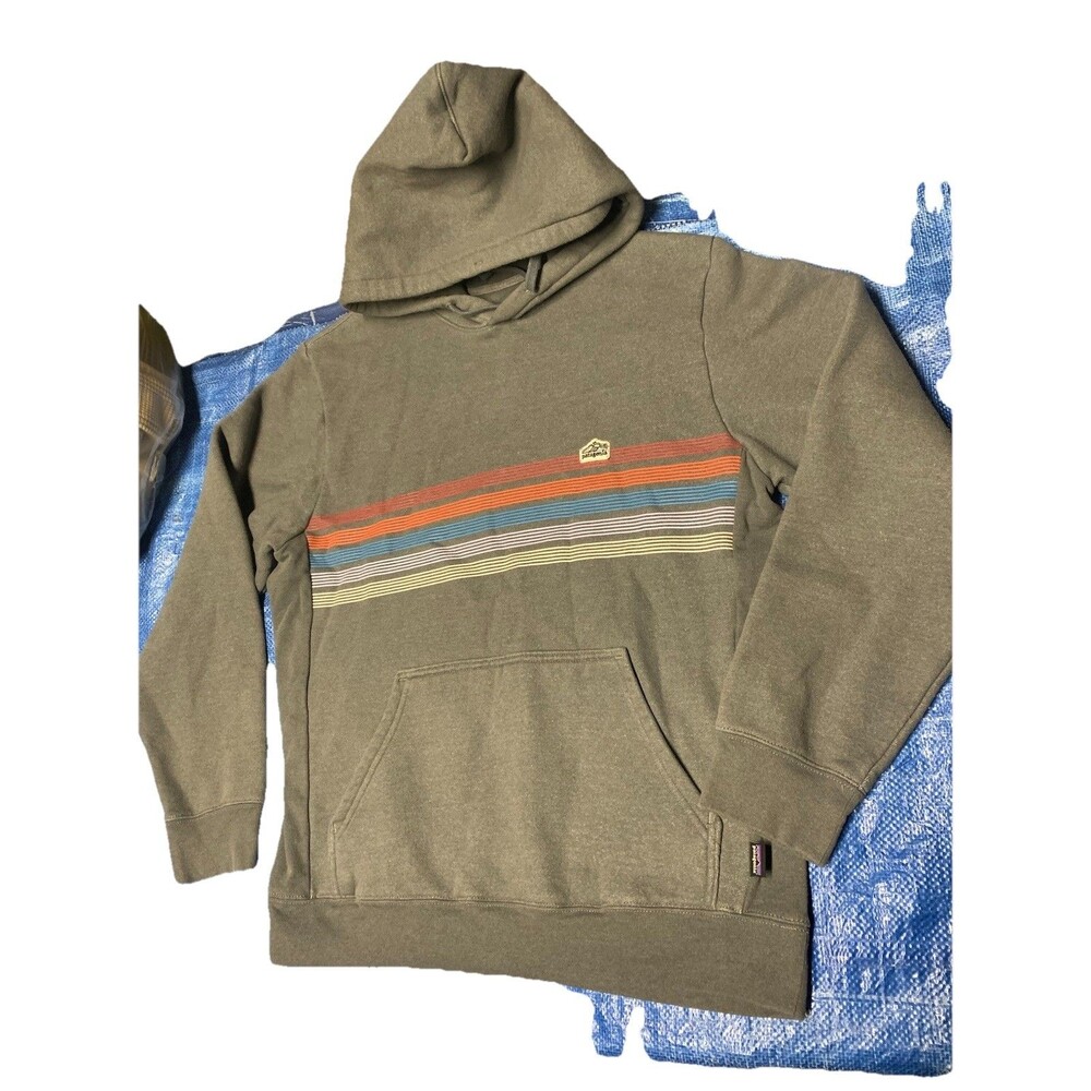 Patagonia Mens Medium Gray Line Logo Ridge Stripe Uprisal Hoodie Adult Womens-L